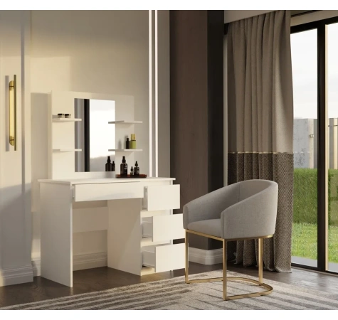 Toaletka MARINA 4P LUSTRO MIJAS PRAWE 4 Szuflady 4 Półki BIAŁA Do Sypialni-3