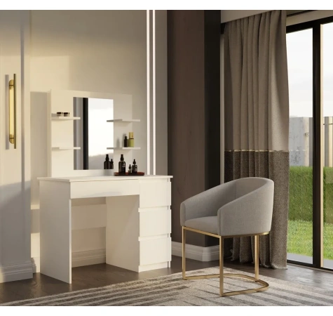 Toaletka MARINA 4P LUSTRO MIJAS PRAWE 4 Szuflady 4 Półki BIAŁA Do Sypialni-4