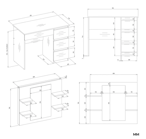 Toaletka MARINA 4P LUSTRO MIJAS PRAWE 4 Szuflady 4 Półki BIAŁA Do Sypialni-5
