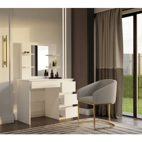 Toaletka MARINA 4P LUSTRO MIJAS PRAWE 4 Szuflady 4 Półki BIAŁA Do Sypialni-3