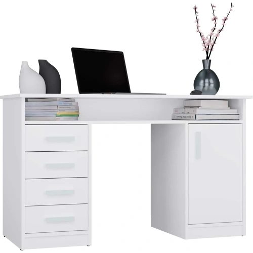 BIURKO ADA BIAŁE 125 Cm 4 Szuflady Szafka Półki Do Biura Pokoju Na Laptop-1