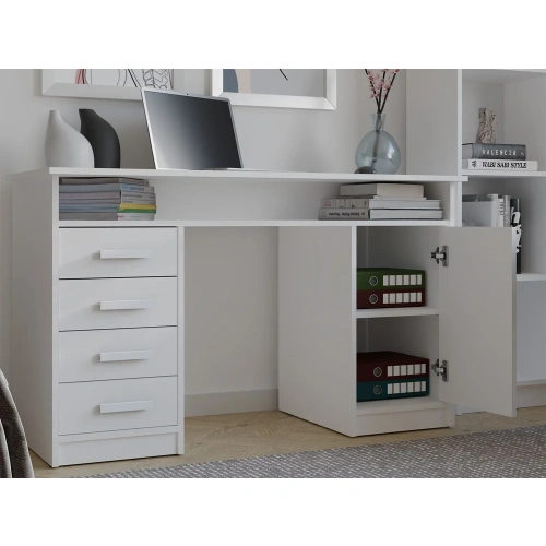 BIURKO ADA BIAŁE 125 Cm 4 Szuflady Szafka Półki Do Biura Pokoju Na Laptop-2