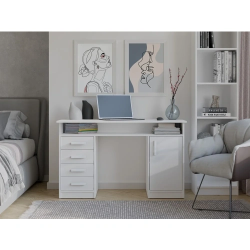 BIURKO ADA BIAŁE 125 Cm 4 Szuflady Szafka Półki Do Biura Pokoju Na Laptop-4