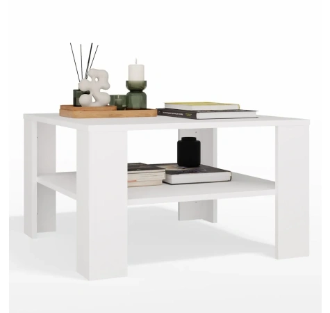 Stolik Kawowy Z Półką Pod Blatem SQUARE BIAŁY Ława Do Salonu Pokoju-1