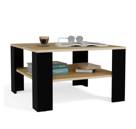 Stolik Kawowy Z Półką Pod Blatem SQUARE DĄB ARTISAN CZARNY Ława Do Salonu Pokoju-1