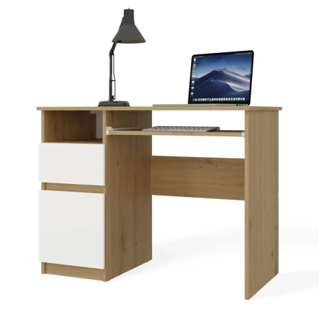 Biurko Komputerowe PORTO LEWE DĄB ARTISAN / BIAŁY Z Szufladą 98,5x75x51 Cm-1