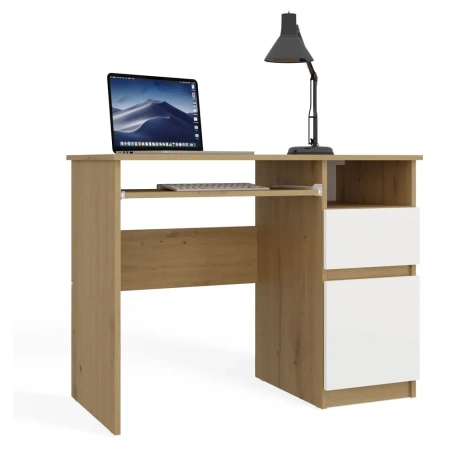 Biurko Komputerowe PORTO PRAWE DĄB ARTISAN / BIAŁY Z Szufladą 98,5x75x51 Cm-1