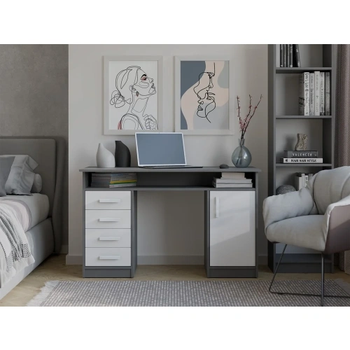 BIURKO ADA ANTRACYT BIAŁY 125 Cm 4 Szuflady Szafka Półki Do Biura Pokoju Na Laptop-4