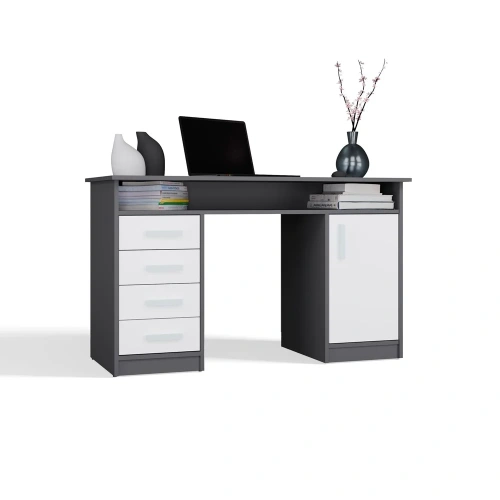 BIURKO ADA ANTRACYT BIAŁY 125 Cm 4 Szuflady Szafka Półki Do Biura Pokoju Na Laptop-6