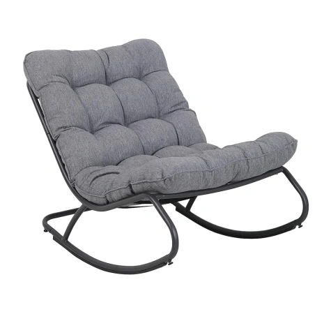 Fotel Bujany VIBE Ogrodowy z Poduszką Stalowy Czarny Szary 115 Cm-1