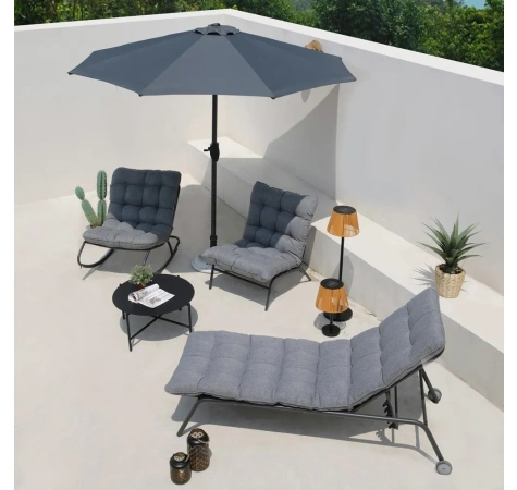 Fotel Bujany VIBE Ogrodowy z Poduszką Stalowy Czarny Szary 115 Cm-3