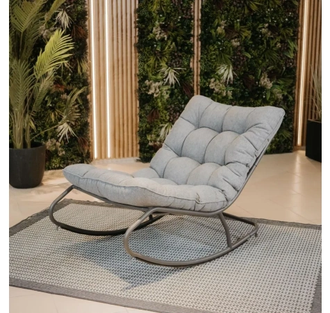 Fotel Bujany VIBE Ogrodowy z Poduszką Stalowy Czarny Szary 115 Cm-4