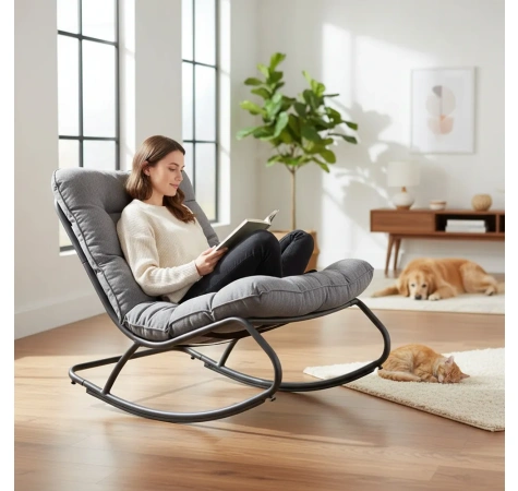 Fotel Bujany VIBE Ogrodowy z Poduszką Stalowy Czarny Szary 115 Cm-5