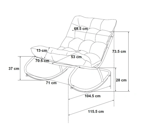 Fotel Bujany VIBE Ogrodowy z Poduszką Stalowy Czarny Szary 115 Cm-6