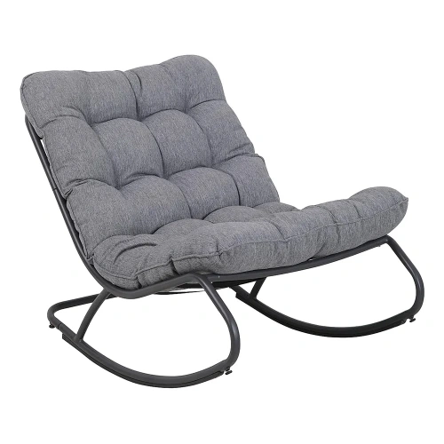 Fotel Bujany VIBE Ogrodowy z Poduszką Stalowy Czarny Szary 115 Cm-1