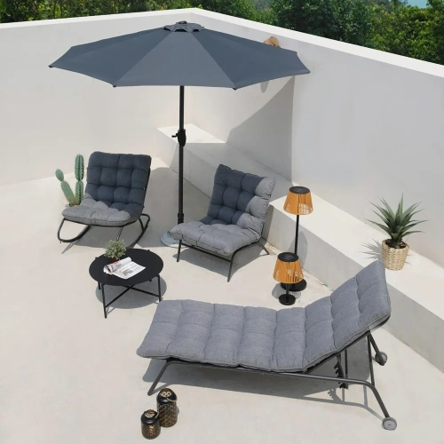 Fotel Bujany VIBE Ogrodowy z Poduszką Stalowy Czarny Szary 115 Cm-3