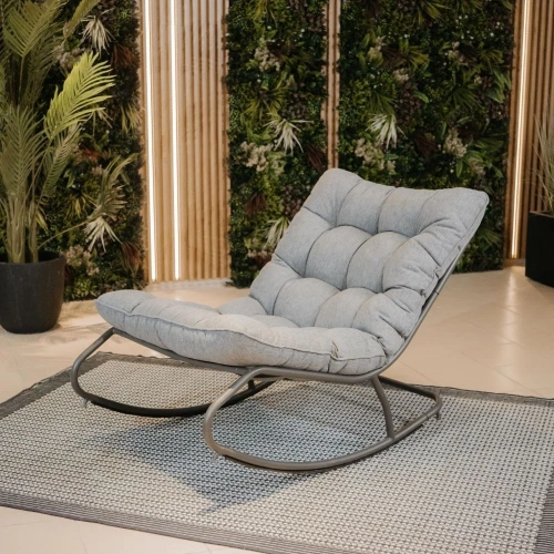 Fotel Bujany VIBE Ogrodowy z Poduszką Stalowy Czarny Szary 115 Cm-4