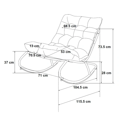 Fotel Bujany VIBE Ogrodowy z Poduszką Stalowy Czarny Szary 115 Cm-6