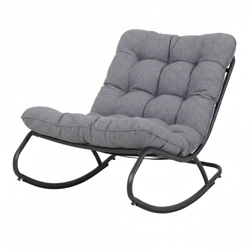 Fotel Bujany VIBE Ogrodowy z Poduszką Stalowy Czarny Szary 115 Cm-9