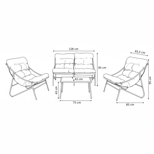 Zestaw Mebli Ogrodowych VIBE 4 Częściowy Fotele Sofa Stolik SZARY-5