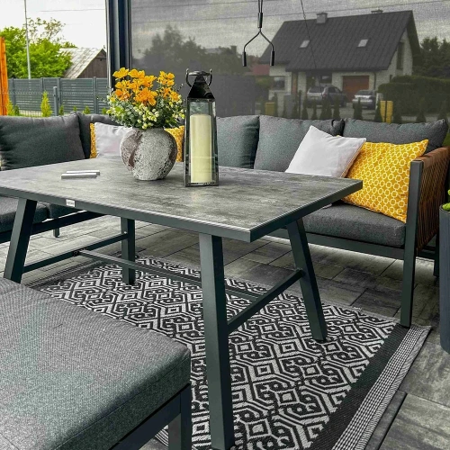 Zestaw Mebli Ogrodowych Jadalnianych TEXAS Narożny dla 6 Osób Sofa Stół Ławka SZARY-7