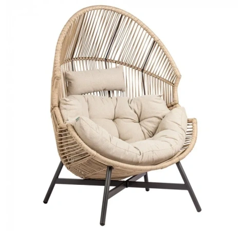 Fotel HOLAND Ogrodowy z Poduszką Rattanowy Stalowy 142 cm BEŻOWY-1