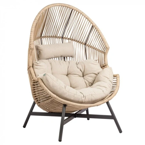 Fotel HOLAND Ogrodowy z Poduszką Rattanowy Stalowy 142 cm BEŻOWY-1