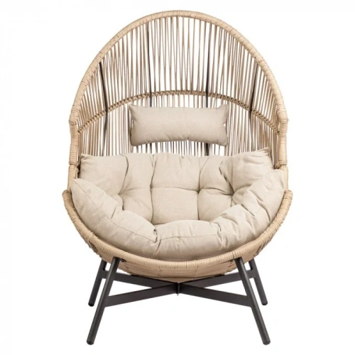 Fotel HOLAND Ogrodowy z Poduszką Rattanowy Stalowy 142 cm BEŻOWY-14
