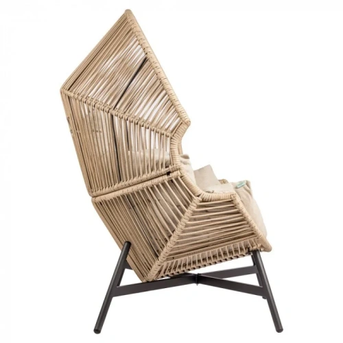 Fotel HOLAND Ogrodowy z Poduszką Rattanowy Stalowy 142 cm BEŻOWY-15