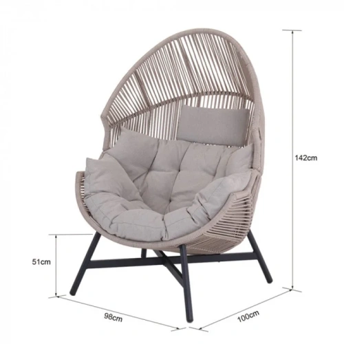 Fotel HOLAND Ogrodowy z Poduszką Rattanowy Stalowy 142 cm BEŻOWY-17