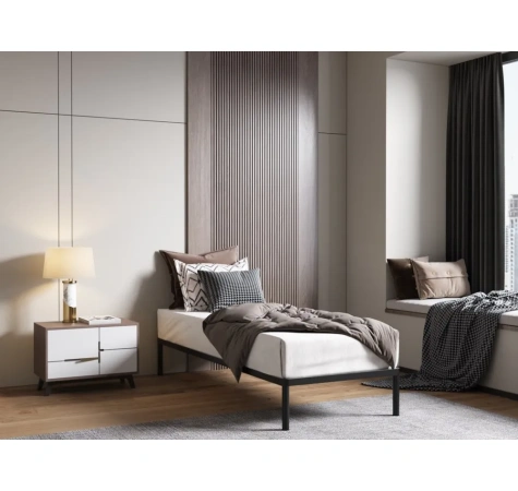 Stelaż Łóżka BED ALU 80x200 Metalowy Drewniane Listwy Nowoczesny CZARNY-3