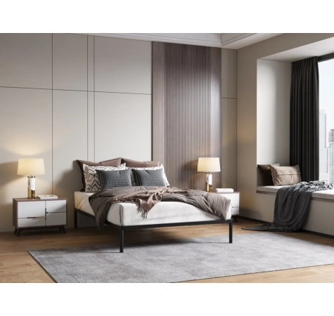 Stelaż Łóżka BED ALU 140x200 Metalowy Drewniane Listwy Nowoczesny CZARNY-2