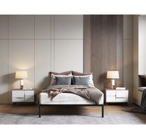 Stelaż Łóżka BED ALU 140x200 Metalowy Drewniane Listwy Nowoczesny CZARNY-3