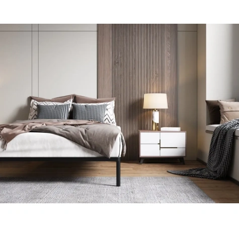 Stelaż Łóżka BED ALU 140x200 Metalowy Drewniane Listwy Nowoczesny CZARNY-4