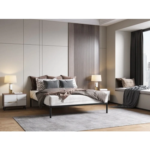 Stelaż Łóżka BED ALU 160x200 Metalowy Drewniane Listwy Nowoczesny CZARNY-3