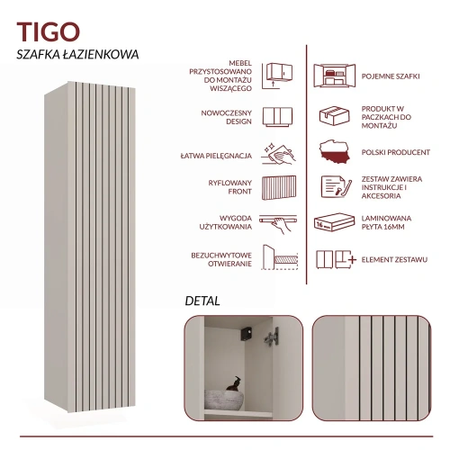 SZAFKA ŁAZIENKOWA WISZĄCA SŁUPEK REGAŁ TIGO 1D KASZMIR RYFLOWANY FRONT-6