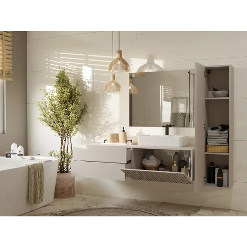 SZAFKA POD UMYWALKĘ TIGO 1D2S KASZMIR 140 CM 2 SZUFLADY RYFLOWANY FRONT WISZĄCA-3