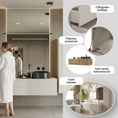 SZAFKA POD UMYWALKĘ TIGO 1D2S KASZMIR 140 CM 2 SZUFLADY RYFLOWANY FRONT WISZĄCA-8