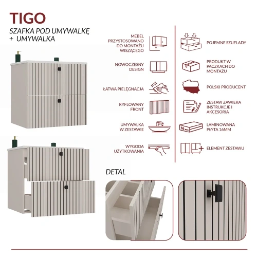 SZAFKA POD UMYWALKĘ TIGO 60 2S KASZMIR RYFLOWANY FRONT + UMYWALKA-7