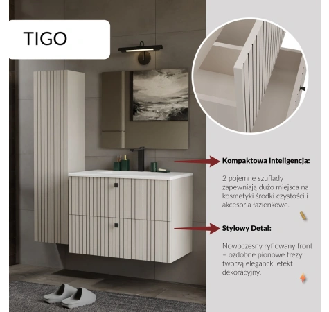 SZAFKA POD UMYWALKĘ TIGO 80 2S KASZMIR RYFLOWANY FRONT + UMYWALKA-8