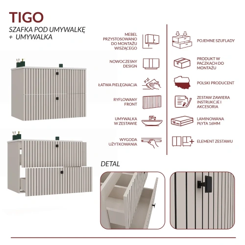 SZAFKA POD UMYWALKĘ TIGO 80 2S KASZMIR RYFLOWANY FRONT + UMYWALKA-7