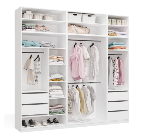 Garderoba Modułowa OPENO ZESTAW 260/250 BIAŁA Szuflady Drążki Półki Duża Do Sypialni-1