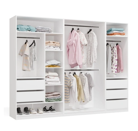 Garderoba Modułowa OPENO ZESTAW 260/200 BIAŁA Szuflady Drążki Półki Duża Do Sypialni-1