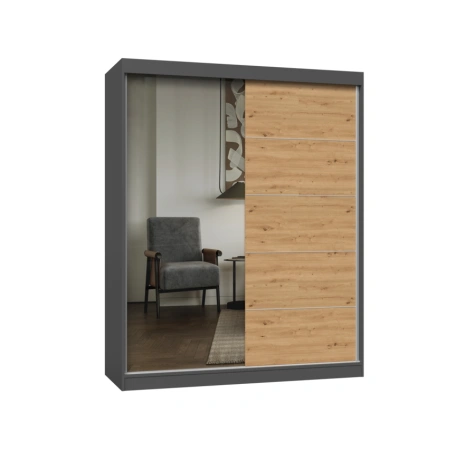 Szafa IGA 160 A/C ANTRACYT ARTISAN 1 x Lustro Szprosy Do Sypialni Przedpokoju-1