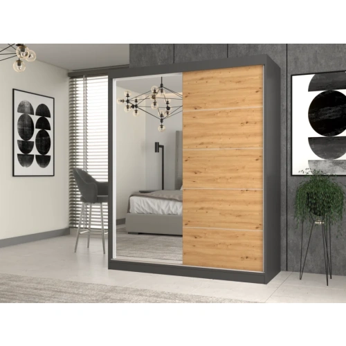 Szafa IGA 160 A/C ANTRACYT ARTISAN 1 x Lustro Szprosy Do Sypialni Przedpokoju-2
