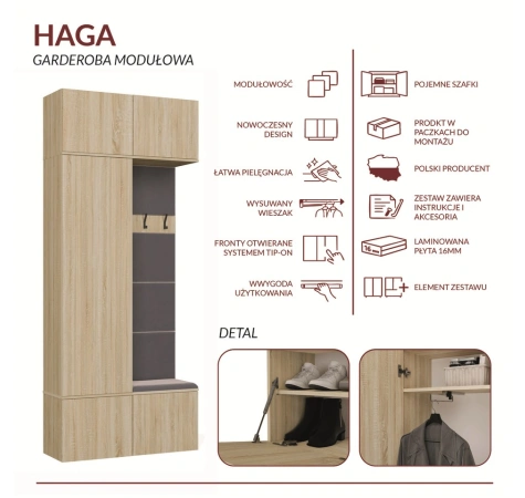 Garderoba Szafa + Wieszak HAGA II/1Sz1W DĄB SONOMA-9
