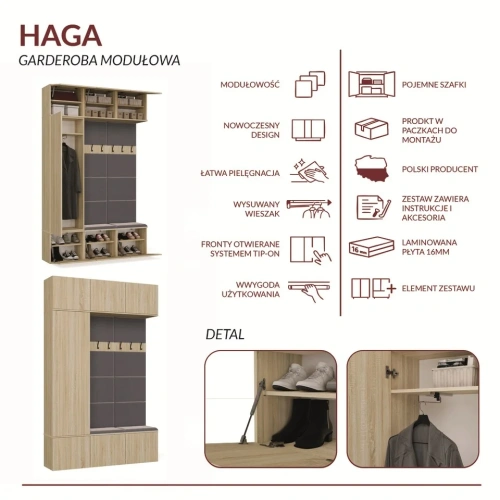 Garderoba HAGA III/1Sz2W DĄB SONOMA + 2x Wieszak-9
