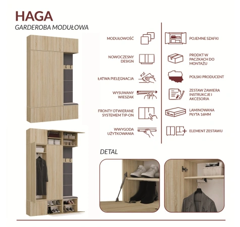 Garderoba HAGA III/2Sz1W DĄB SONOMA 2x Szafa + Wieszak-11