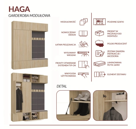 Garderoba HAGA IV/2Sz2W DĄB SONOMA 2x Szafa + 2x Wieszak-11
