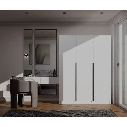 Szafa SENSO 3D 150 CM 3 Drzwi Czarne Uchwyty Do Salonu Sypialni BIEL-3